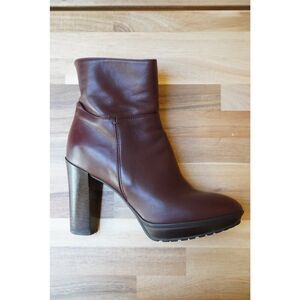 Max Mara Black Leather Ankle Boots Block Heel Minimalist Zip Booties EU 37